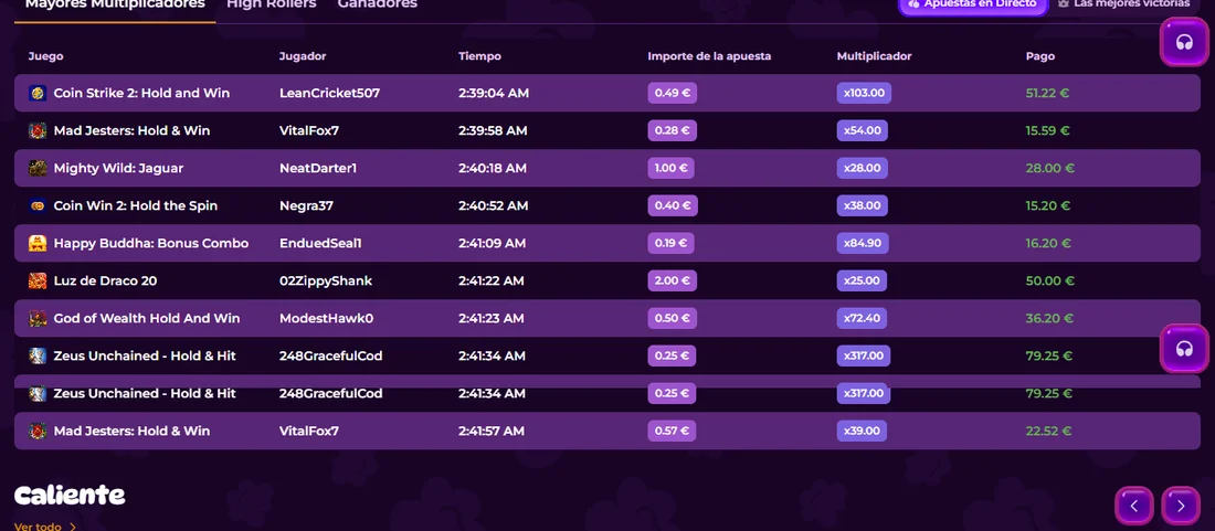 Ver ganadores en Spinania
